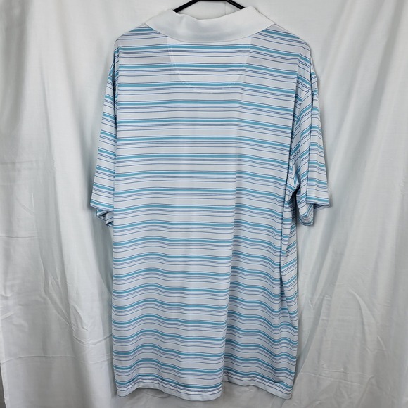PGA Tour Polo Shirt Mens XXL White Blue Striped Golf Short Sleeve Performance - Picture 4 of 4